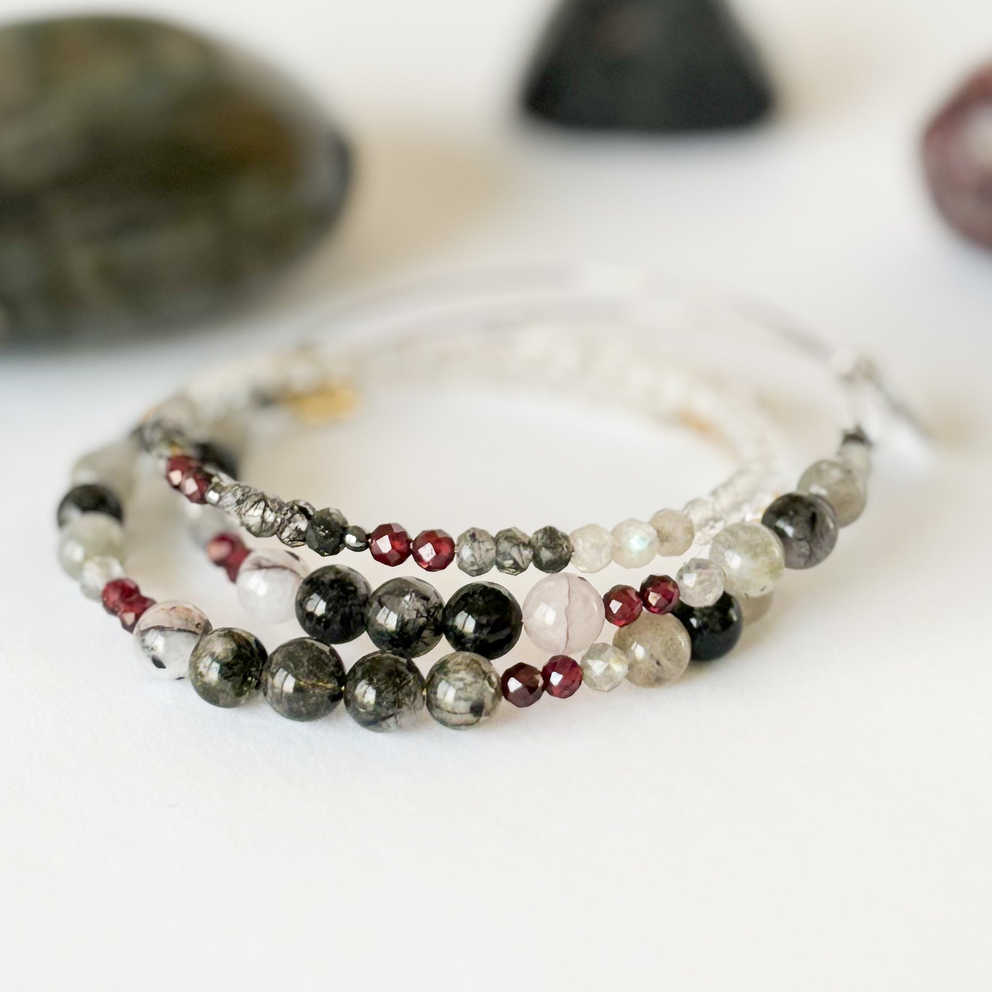 Bracelet with multi-colored healing crystals for grounding