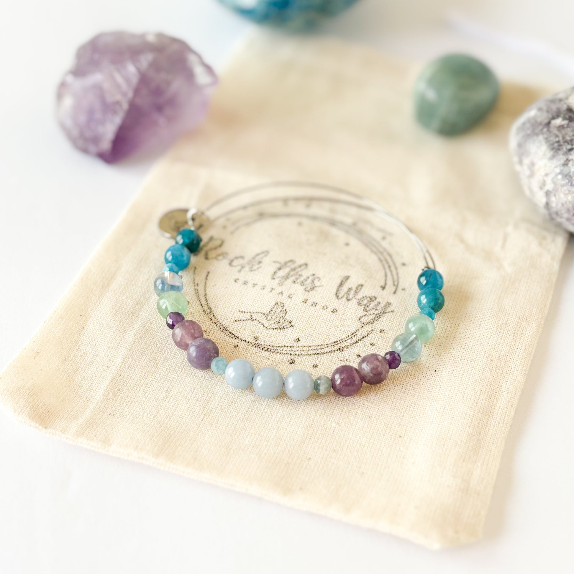 Aquamarine and Lepidolite tranquility bracelet