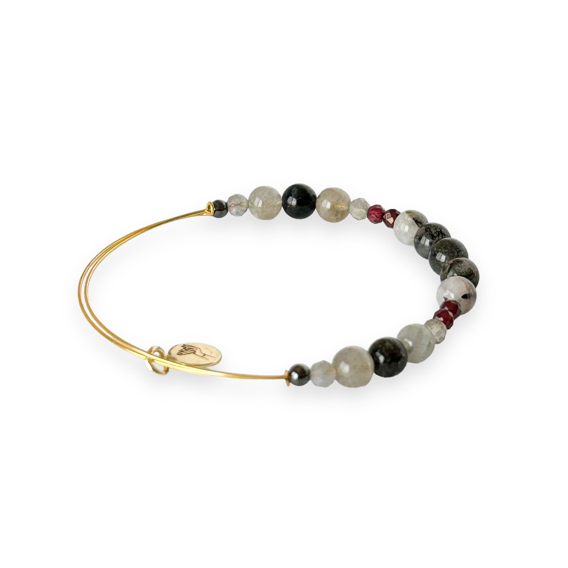 Grounded Natural Crystal Bracelet with Red Garnet accents