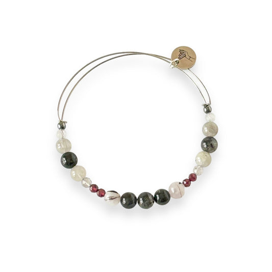 Grounded Natural Crystal Bracelet with Tourmaline in Quartz and Hematite