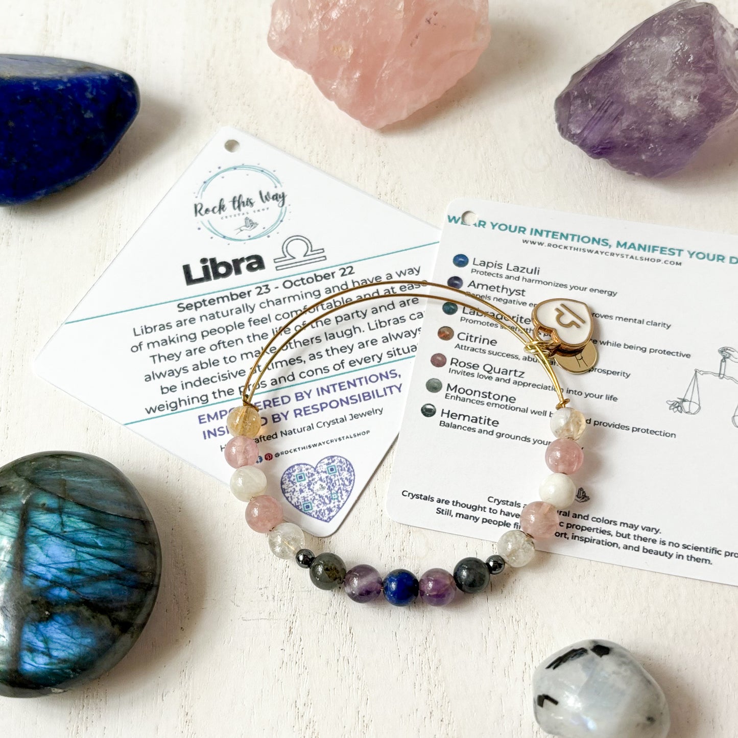 Libra Zodiac Crystal Charm Bracelet