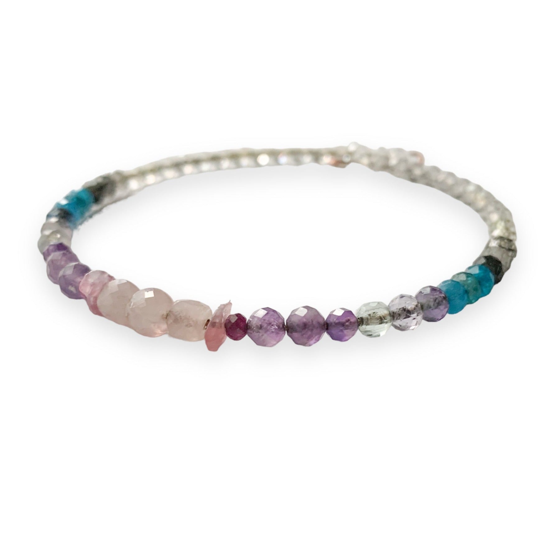 Close-up of Serenity Wrap Crystal Bracelet with Rose Quartz and Amethyst